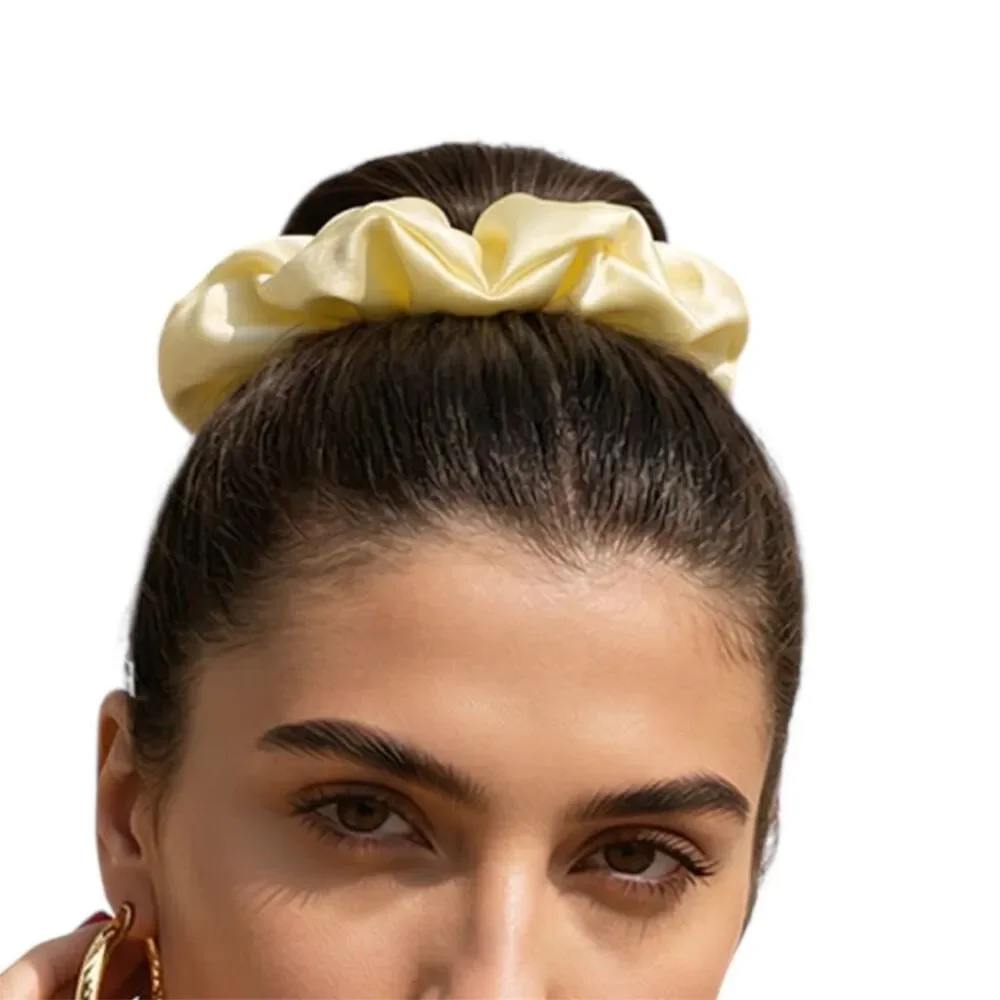 Luxury Yellow Satin Scrunchie Handmade – Statement Hair Accessory